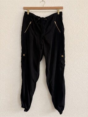 Express Black Cargo Jogger Pants with Gold Zippers